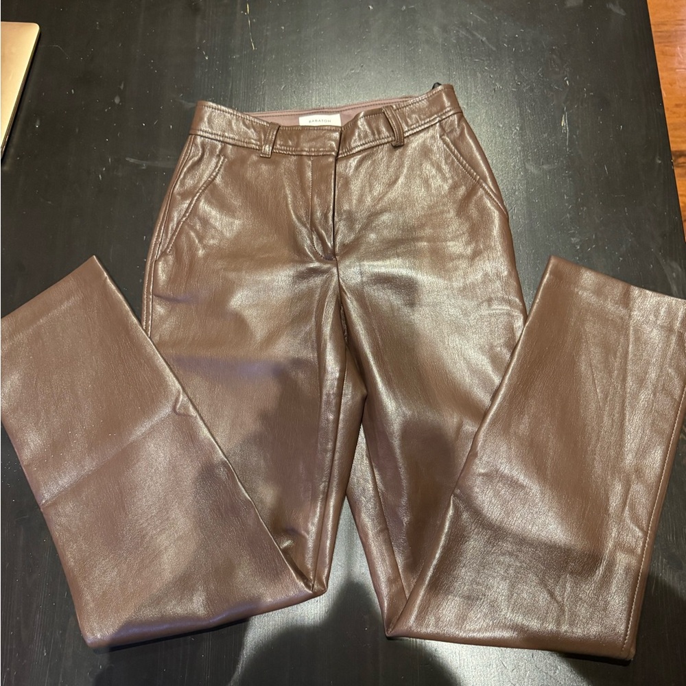 Aritzia Women's Cropped Faux Leather Jeans in Dark Brown